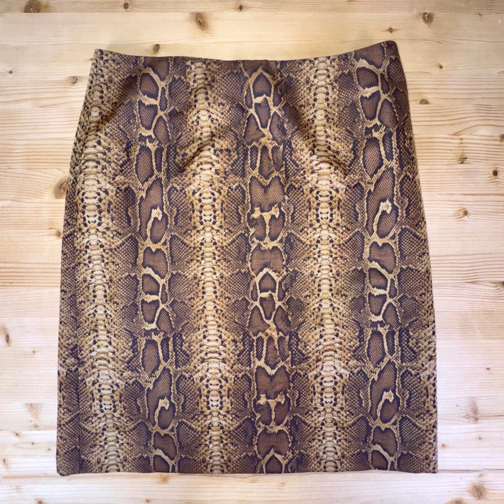 Doncaster Brown Snake Print Pencil Skirt Size 8 Satin‎ Lined Classic Workwear